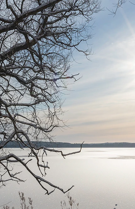 Mälaren vid Sigtuna stad i vinterskrud.